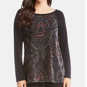 Karen Kane Black/ Multi Velvet Burnout Top Size S